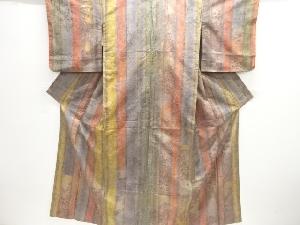 縞に草花模様付け下げ小紋着物